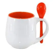 Caneca Branca Belly com colher e Interior Laranja - 350ml - Foto 2