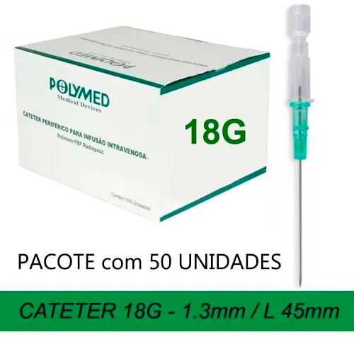 Cateter POLYMED 18G - Pacote com 50 Unidades