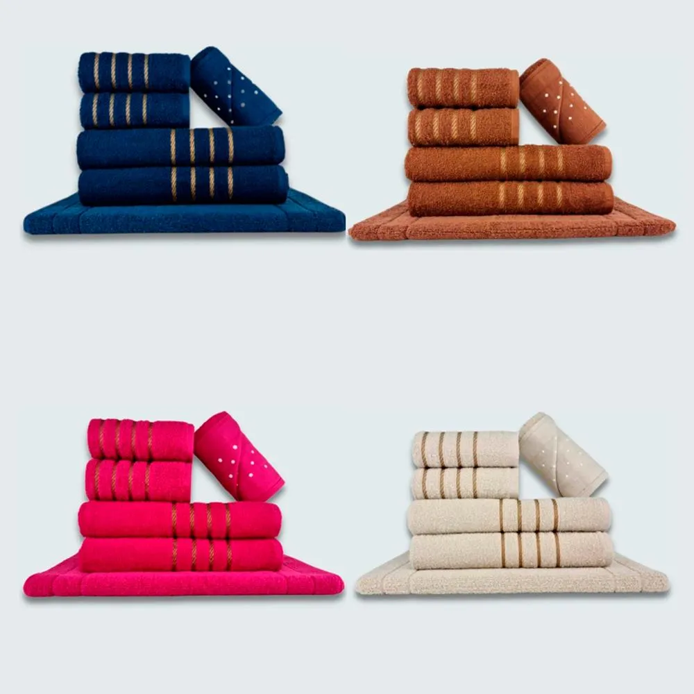 Jogo de Toalhas 24 pçs Coleção Dubai 100% Algodão AZ+MR+RS+BG Imagem