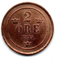 Suécia - 1874 - 2 Ore