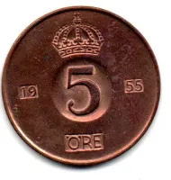 Suécia - 1955 - 5 Ore