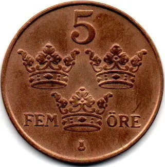 Suécia - 1950 - 5 Ore