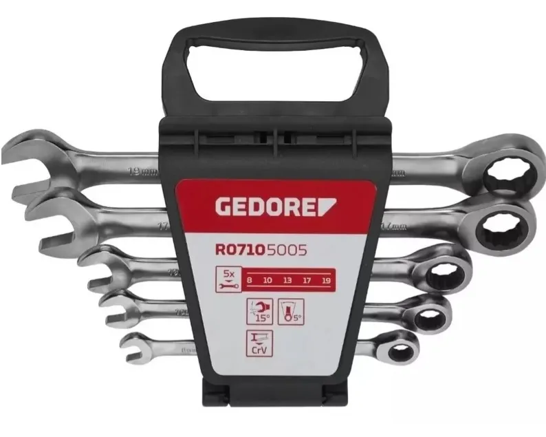 Jogo Chave Combinada Catraca 5 Pecas Crv 8a19mm Gedore Red  R07105005