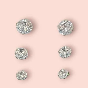 KIT Brincos Ponto De Luz Trio Zirconia Redonda 6, 4, 3mm