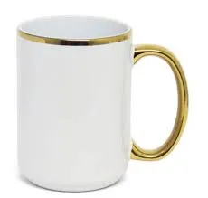 Canecão para Sublimação de Cerâmica Branca com Alça e Colarinho Cromada Ouro 440ml - 1 unidade Código: 531 Imagem