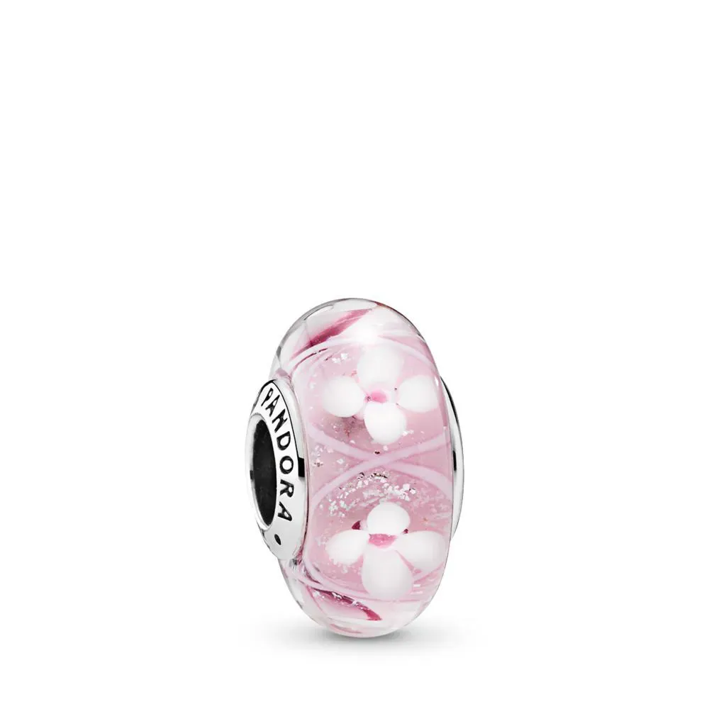 Berloque separador murano campos floridos rosa – em Prata925