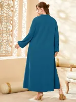 Vestido de túnica decote entalhado manga da lanterna - Foto 2