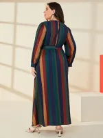 Vestido com cinto Listrado colorido - Foto 2
