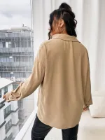 Botão Simples ocasional Blusa de Tamanho Grande - Foto 2