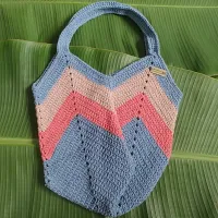 Bolsa de Crochê Quadrada Chevron Azul, Coral, Nude (G) 16