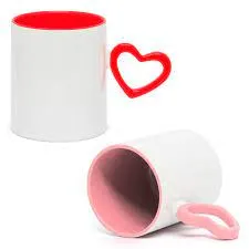 CANECA CERAMICA 325ML BRANCO- INTERNO/ALÇA CORAÇÃO EXTERNO- ROSA