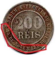 1889 - 200 Réis - ERRO: Cunho Trincado - Moeda Brasil