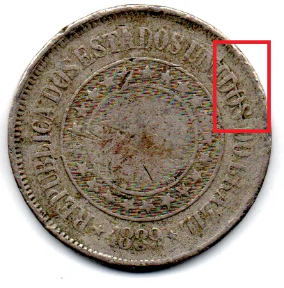 1889 - 200 Réis - ERRO: Cunho Trincado - Moeda Brasil Imagem