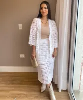 CONJUNTO CARDIGAN E SAIA EM TRICOT - BRANCO - Foto 6