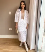 CONJUNTO CARDIGAN E SAIA EM TRICOT - BRANCO