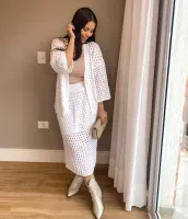 CONJUNTO CARDIGAN E SAIA EM TRICOT - BRANCO - Foto 2