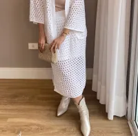 CONJUNTO CARDIGAN E SAIA EM TRICOT - BRANCO - Foto 4