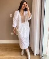 CONJUNTO CARDIGAN E SAIA EM TRICOT - BRANCO - Foto 5