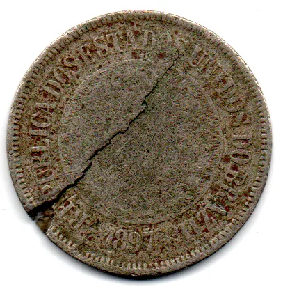 1897 - 200 Réis - Moeda Brasil - UTG - C/ Dano