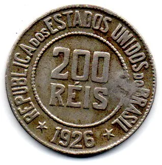 1926 - 200 Réis - Moeda Brasil - C/ Dano