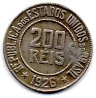 1926 - 200 Réis - Moeda Brasil - C/ Dano