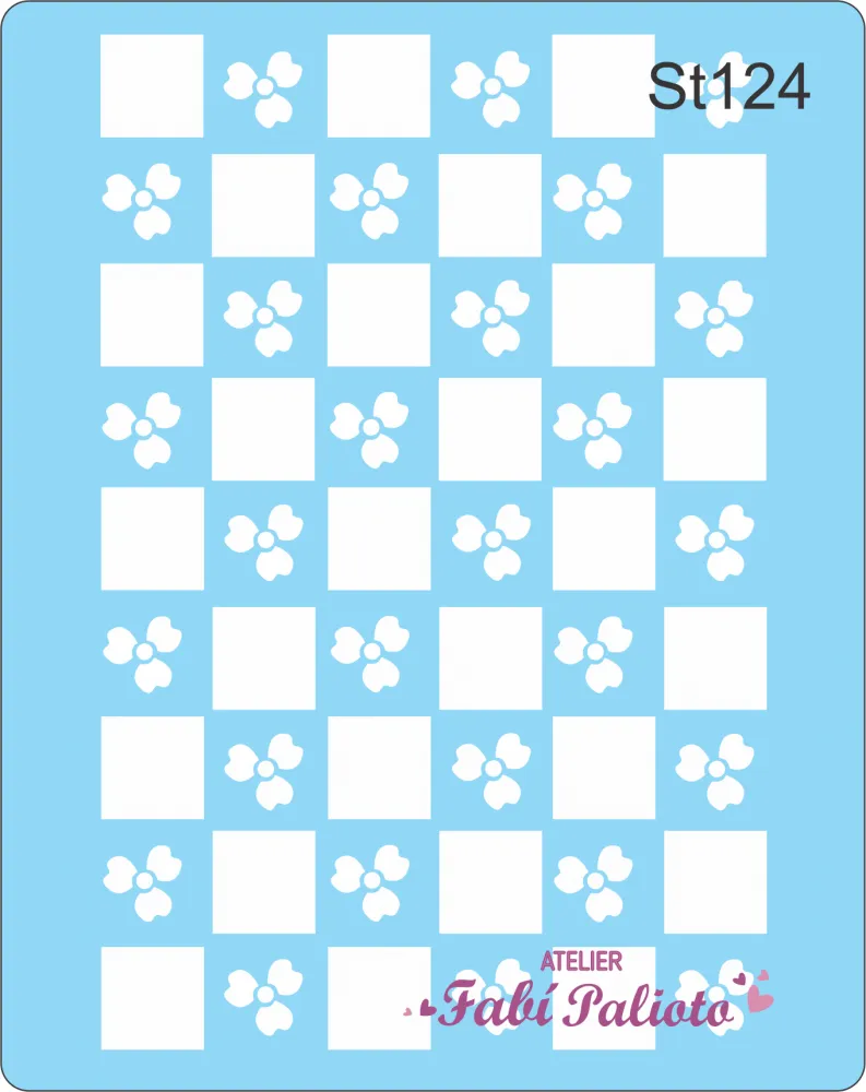ST124  Stencil  Xadrez Floral Imagem