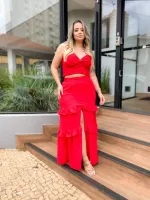 Conjunto Cropped Saia Longa Maria Francia Vermelho - Foto 2