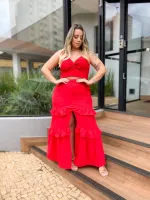 Conjunto Cropped Saia Longa Maria Francia Vermelho - Foto 3