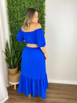 Vestido Ciganinha Longo Air Flow Maria Francia Azul - Foto 2