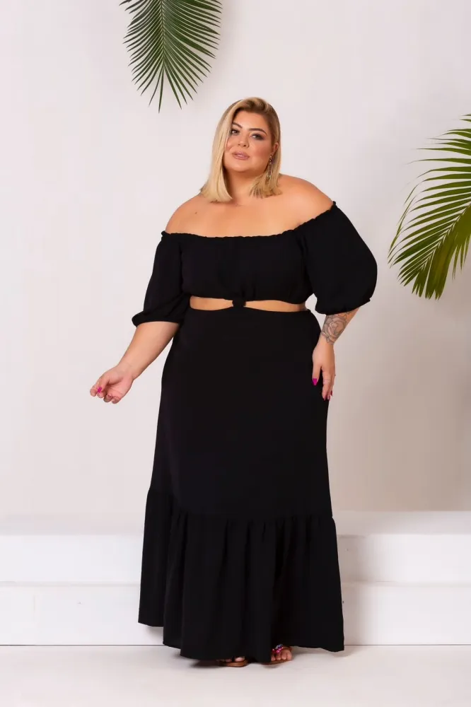 Vestido Ciganinha Longo Air Flow Maria Francia Preto