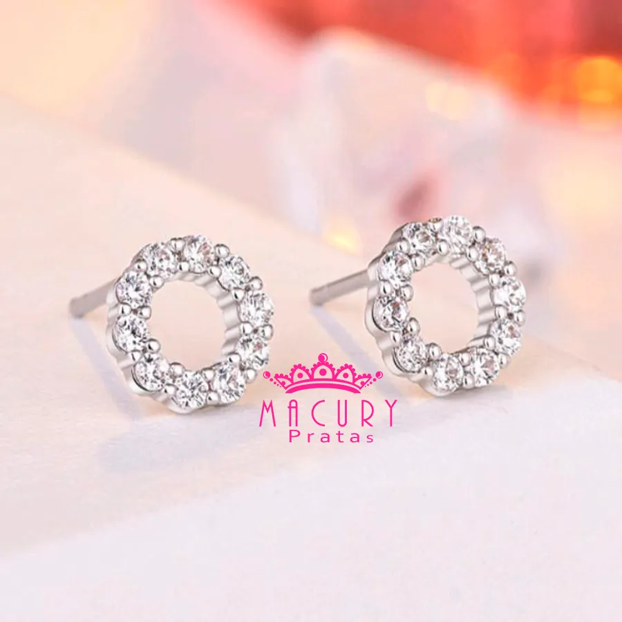 Brincos Circulo Prata com Zirconia Imagem
