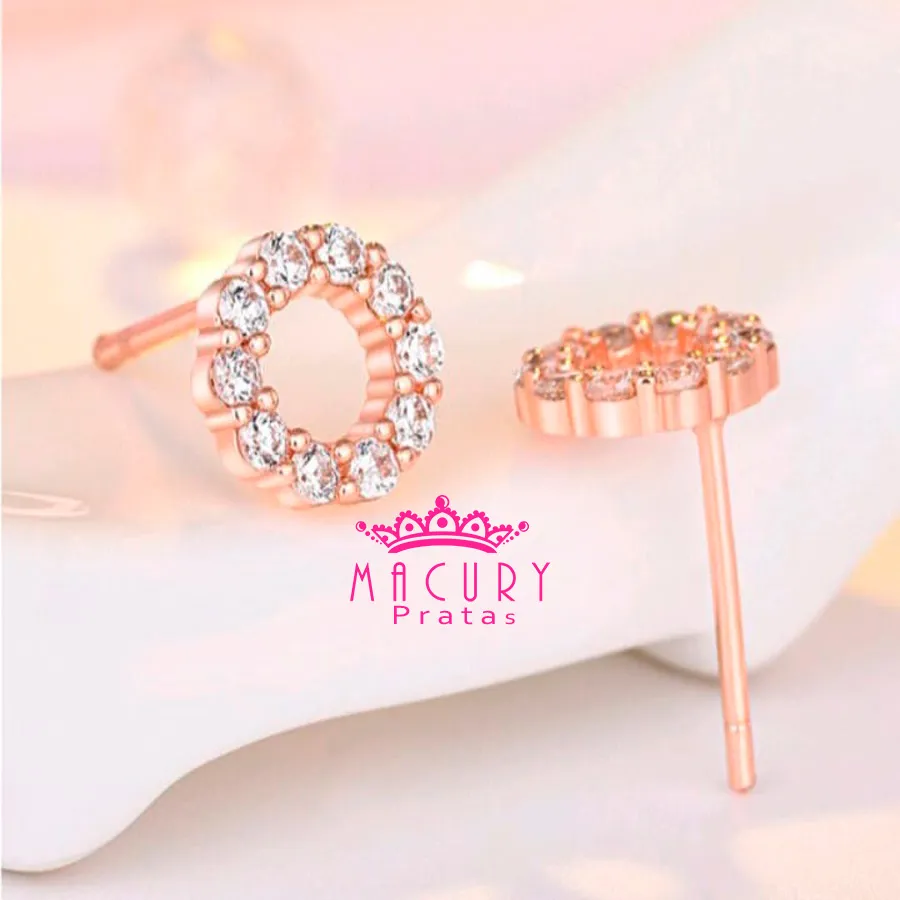 Brincos circulo rose com zirconia