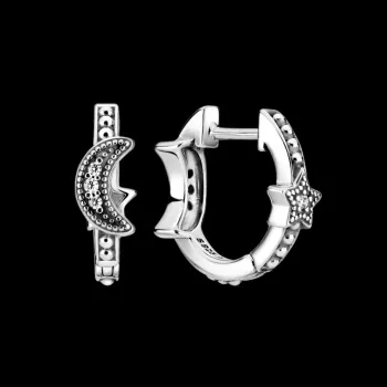 Brincos Argola Lua Crescente Estrelas – Inspiração Pandora