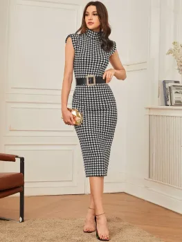 Modely Dividido Zíper Pata de Galo elegante Vestido