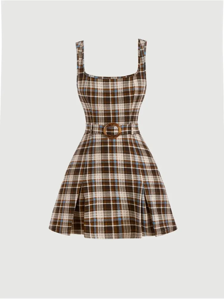 Vestido com cinto impressão xadrez