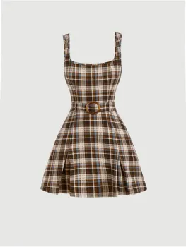 Vestido com cinto impressão xadrez