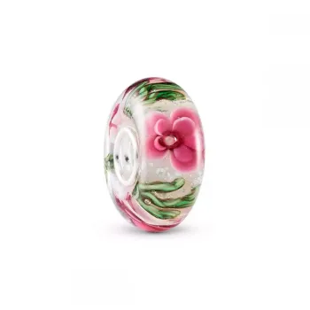 Berloque separador murano floral rosa claro – em Prata925