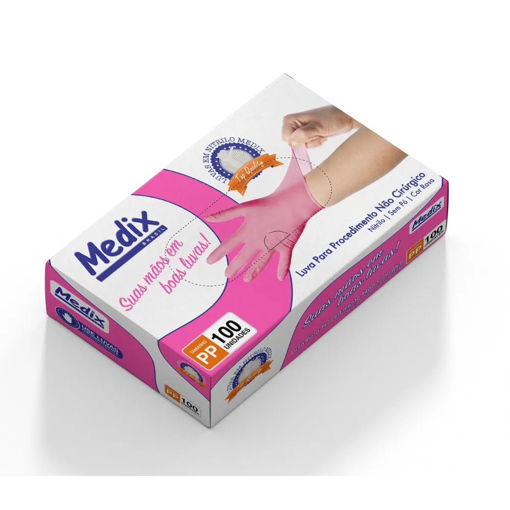 Luva de procedimento NITRÍLICA ROSA Medix