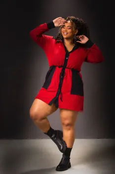 Vestido Tricô Maria Francia Vermelho/Preto - Foto 2