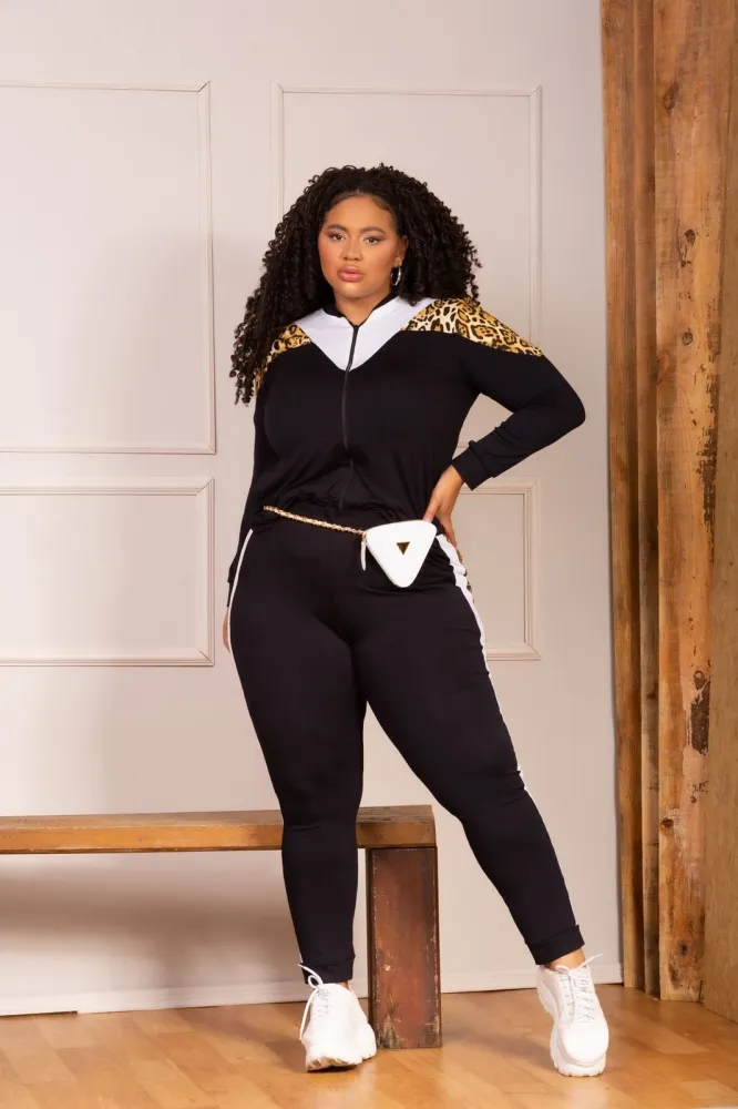 Conjunto Viscolycra Maria Francia Preto/Branco Onça Animal Print Imagem