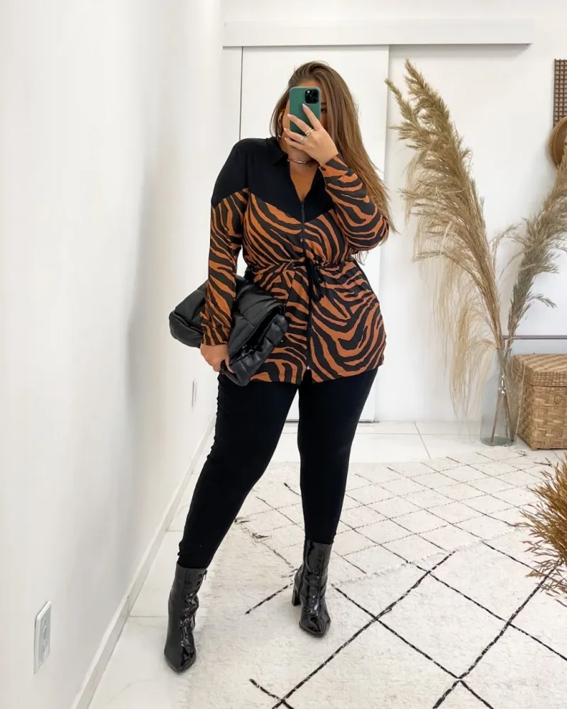 Conjunto Viscolycra Maria Francia Preto/Marrom Zebra Animal Print Imagem