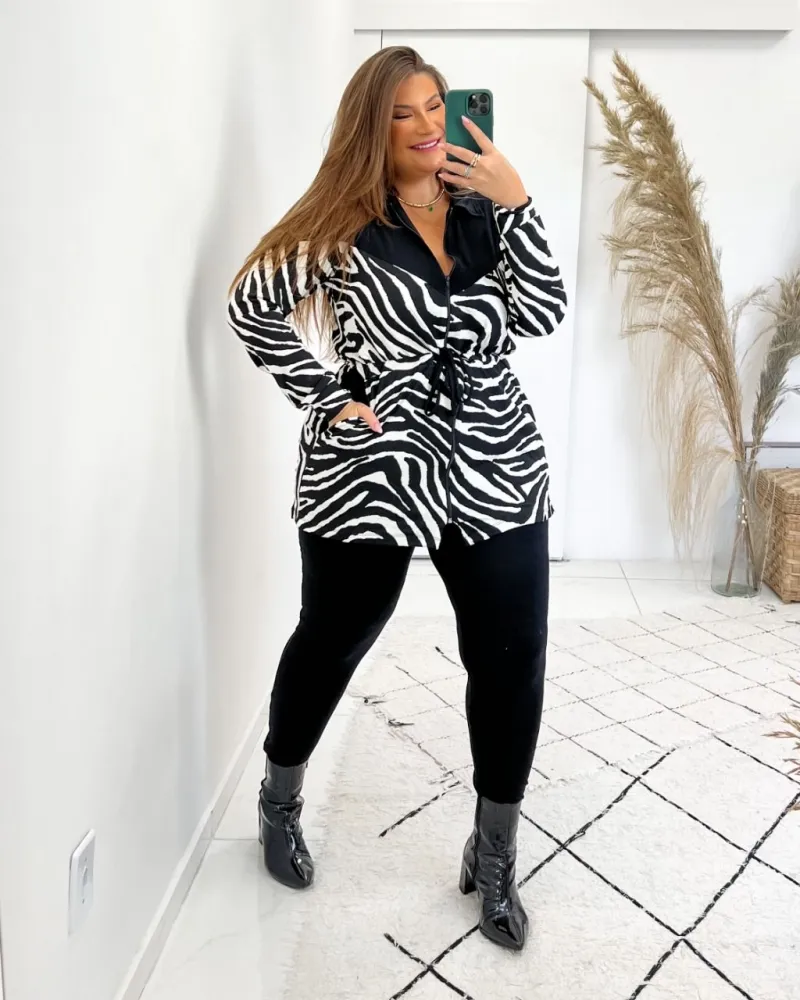 Conjunto Viscolycra Maria Francia Preto/Branco Zebra Animal Print