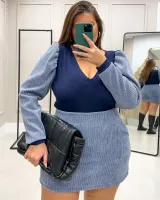 Conjunto Blusa Saia Shorts Cotelê Maria Francia Azul - Foto 2