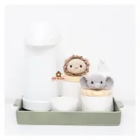 Safari - Kit Higiene  - 6 peças - Bandeja Cerâmica - Leão + Elefante