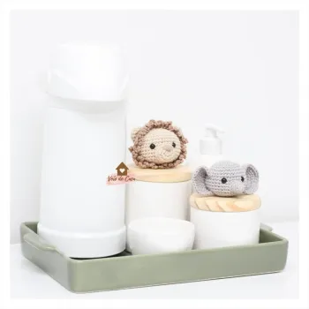 Safari - Kit Higiene  - 6 peças - Bandeja Cerâmica - Leão + Elefante - Foto 2