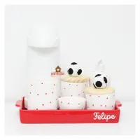 Kit Higiene - Futebol - 7 peças - Poá - Bandeja Cerâmica