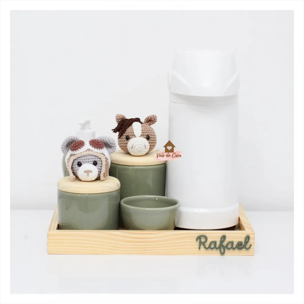 Kit Higiene - 6 peças - Cores - Cavalo + Urso Aviador