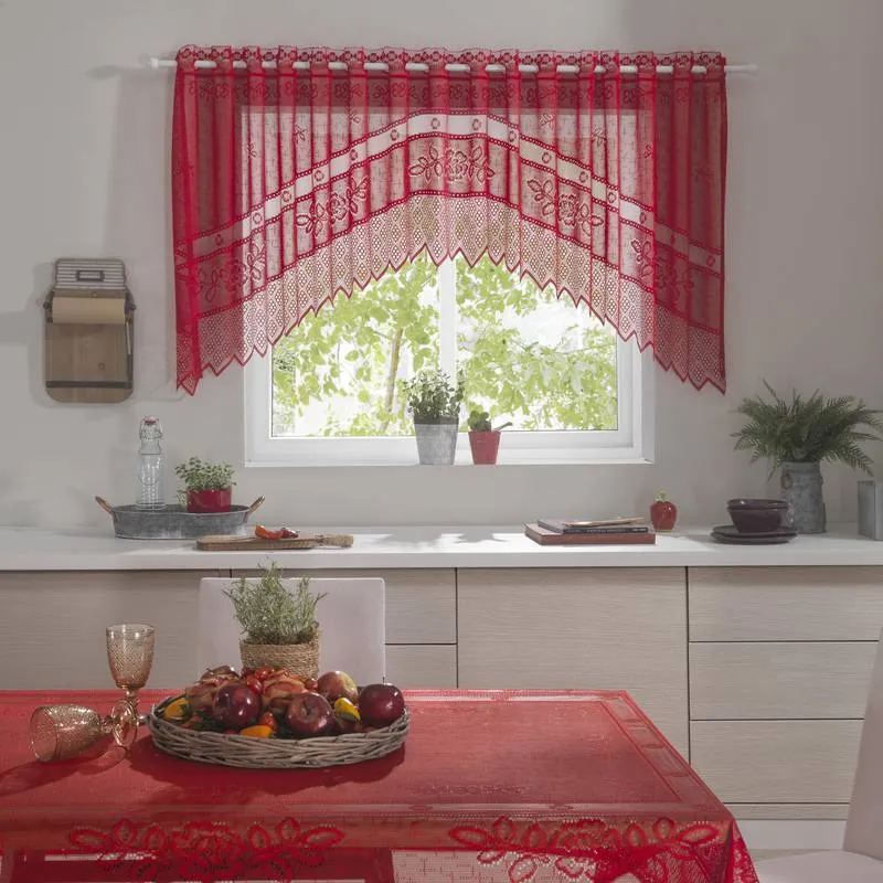 Cortina  de Renda Cozinha Cascata Color Vermelho 3,00M X 1,00M