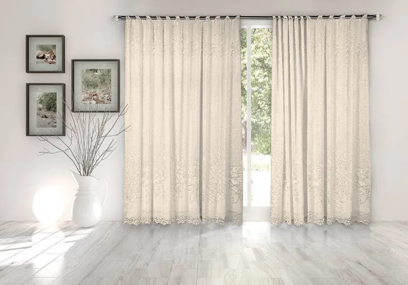 Cortina  de Renda Sala com Forro Classica Marfim Roseal 3,00M X 1,80M Imagem