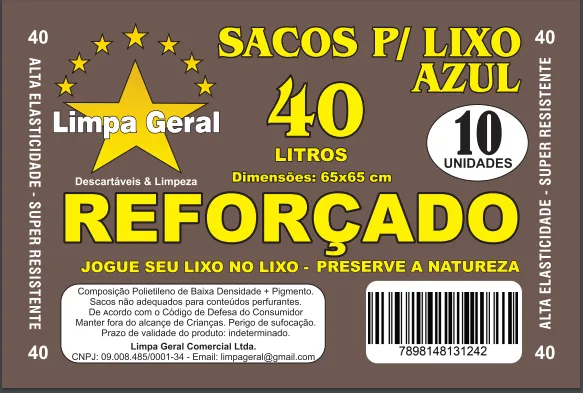 SACO LIXO LG AZUL  40 L FD10 PCT-C/10 SACOS Imagem